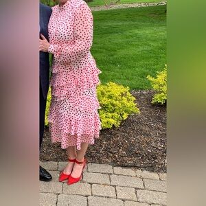 Saloni Polka Dot Ruffle Dress, Size 12